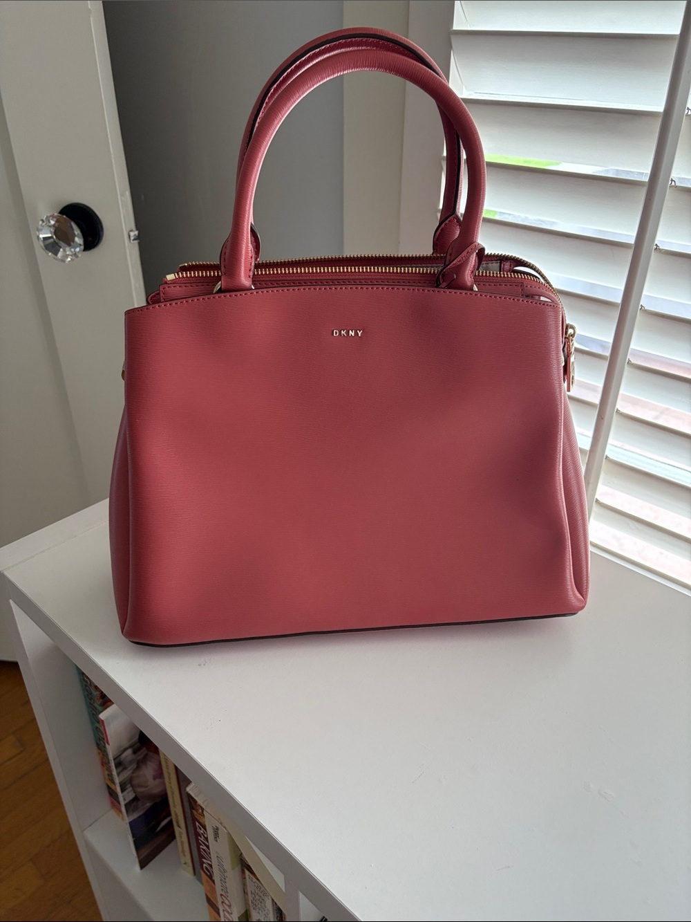 DKNY Dusty Rose Leather Satchel with Gold Hardware